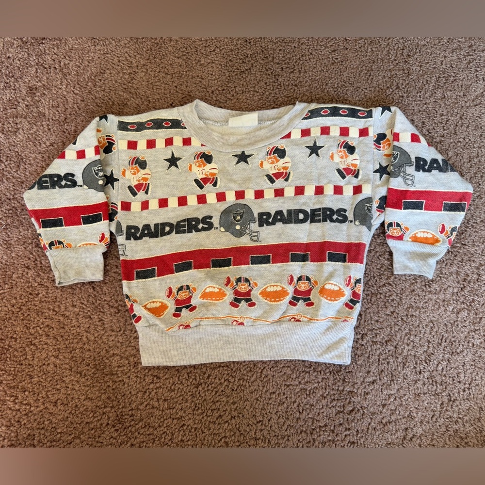 vintage nfl vegas raiders kids crewneck sweater 12-18 month teddy bears football